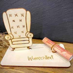 Geldscheinhalter Sessel, Ohrensessel, Stuhl, Geldgeschenk, Geburtstag, Rad, Geschenk, Wunschtext, Personalisierbar