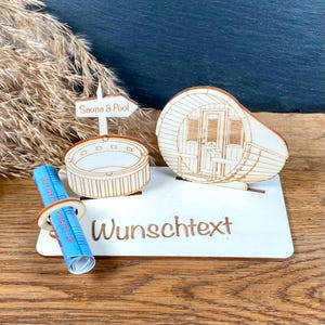 Geldscheinhalter Sauna, Pool, Wellness, Erholung, Entspannung, Geldgeschenk, Geburtstag, Geschenk, Wunschtext, Personalisierbar