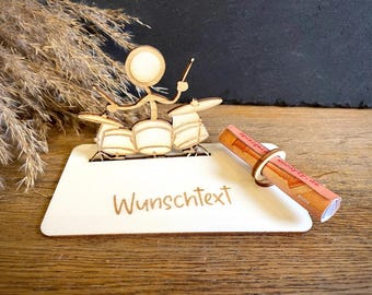 Geldscheinhalter Schlagzeug - Strichmännchen  Instrument  Musik  Stick Figure  Geldgeschenk  Geburtstag  Geschenk  Wunschtext