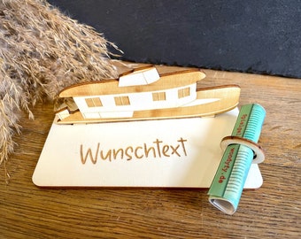 Geldscheinhalter Hausboot, Boot, Schiff, Urlaub, Reise, Geldgeschenk, Geburtstag, Geschenk, Wunschtext, Personalisierbar