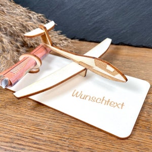 Geldscheinhalter Segelflieger, Flugzeug, Geldgeschenk, Geburtstag, Geschenk, Wunschtext, Personalisierbar Bild 1