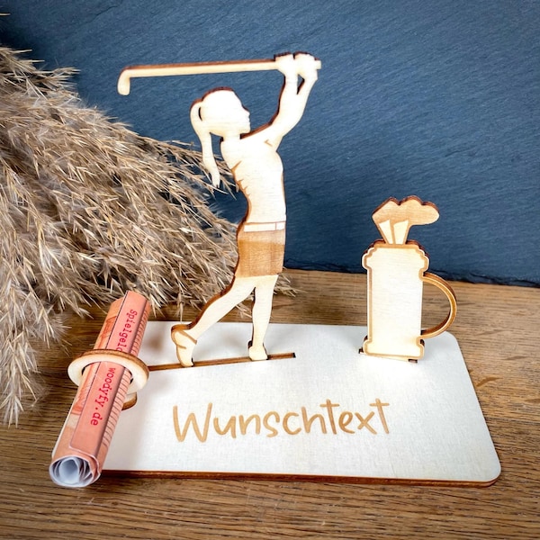 Geldscheinhalter Golferin, Golf, Golfspielerin, Geldgeschenk, Geburtstag, Geschenk, Wunschtext, Personalisierbar