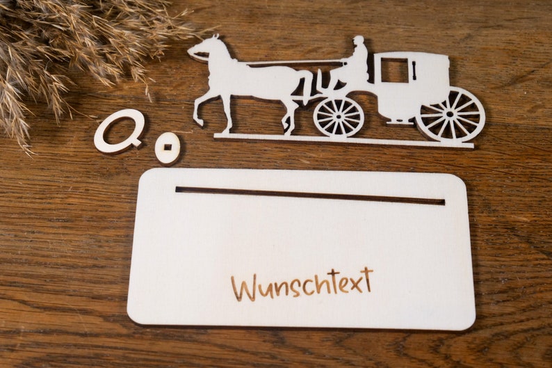 Geldscheinhalter Kutsche, Pferd, Geldgeschenk, Geburtstag, Reiten, Geschenk, Wunschtext, Personalisierbar Bild 3