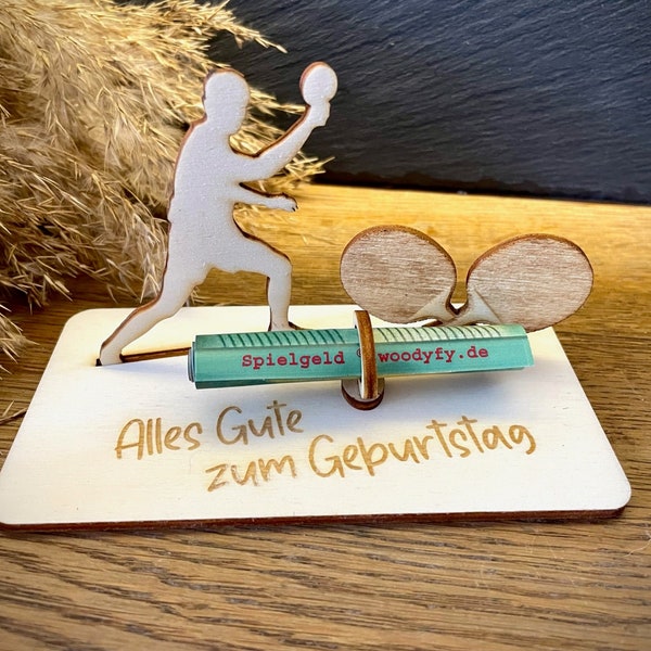 Geldscheinhalter Tischtennisspieler mit Tischtennisschläger, Tischtennis, Geldgeschenk, Geburtstag, Geschenk, Wunschtext, Personalisierbar