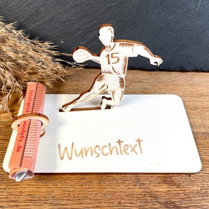 Geldscheinhalter Handball Feldspieler, Handballspieler, Geldgeschenk, Geburtstag, Wunschtext, Personalisierbar