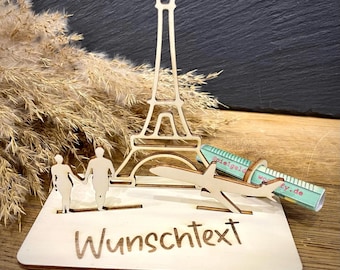 Geldscheinhalter Paris  Eiffelturm mit Flieger und Pärchen  Frankreich  Urlaub  Weltreise  Fliegen  Geldgeschenk  Geburtstag  Geschenk