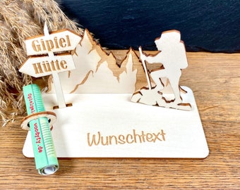 Geldscheinhalter Berge, Wandern, Urlaub, Geldgeschenk, Geburtstag, Geschenk, Wunschtext, Personalisierbar