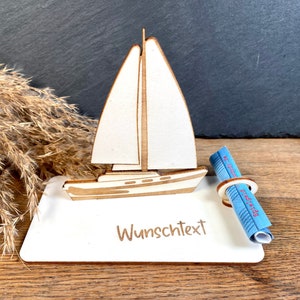 Geldscheinhalter Segelboot, Segeln, Boot, Schiff, Urlaub, Reise, Geldgeschenk, Geburtstag, Geschenk, Wunschtext, Personalisierbar image 1