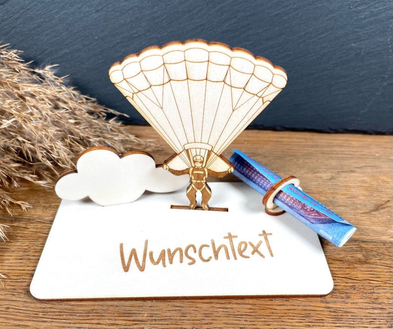 Geldscheinhalter Fallschirm, Gleitschirm, Paragleiter, Geldgeschenk, Geburtstag, Geschenk, Wunschtext, Personalisierbar immagine 1