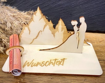 Geldscheinhalter Hochzeitspaar, Hochzeit, Berge, Wandern, Geldgeschenk, Geschenk, Wunschtext, Personalisierbar