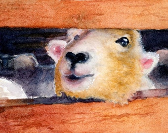 Sheep Watercolor Print, Farm Art Print, Farmhouse Decor, Farm Landscape, Rural Landscape, Animal Art, Whimsical Art