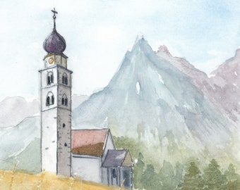 Grabado de arte de iglesia, Grabados de viaje, Pintura de iglesia, Iglesia histórica, Pintura de acuarela de paisaje, Arte religioso, Pintura arquitectónica