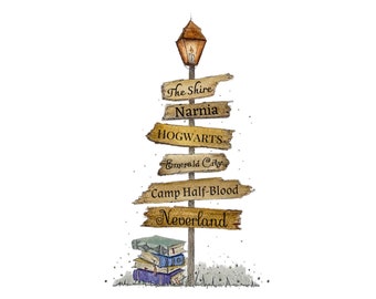 Literary Lamppost Watercolor Art Print