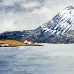 Islanda Fiordo Stampa d'Arte, Stampe di Viaggio, Set Stampe, Paesaggio Acquerello Dipinto, Paesaggio Acquerello, Stampa Nautica
