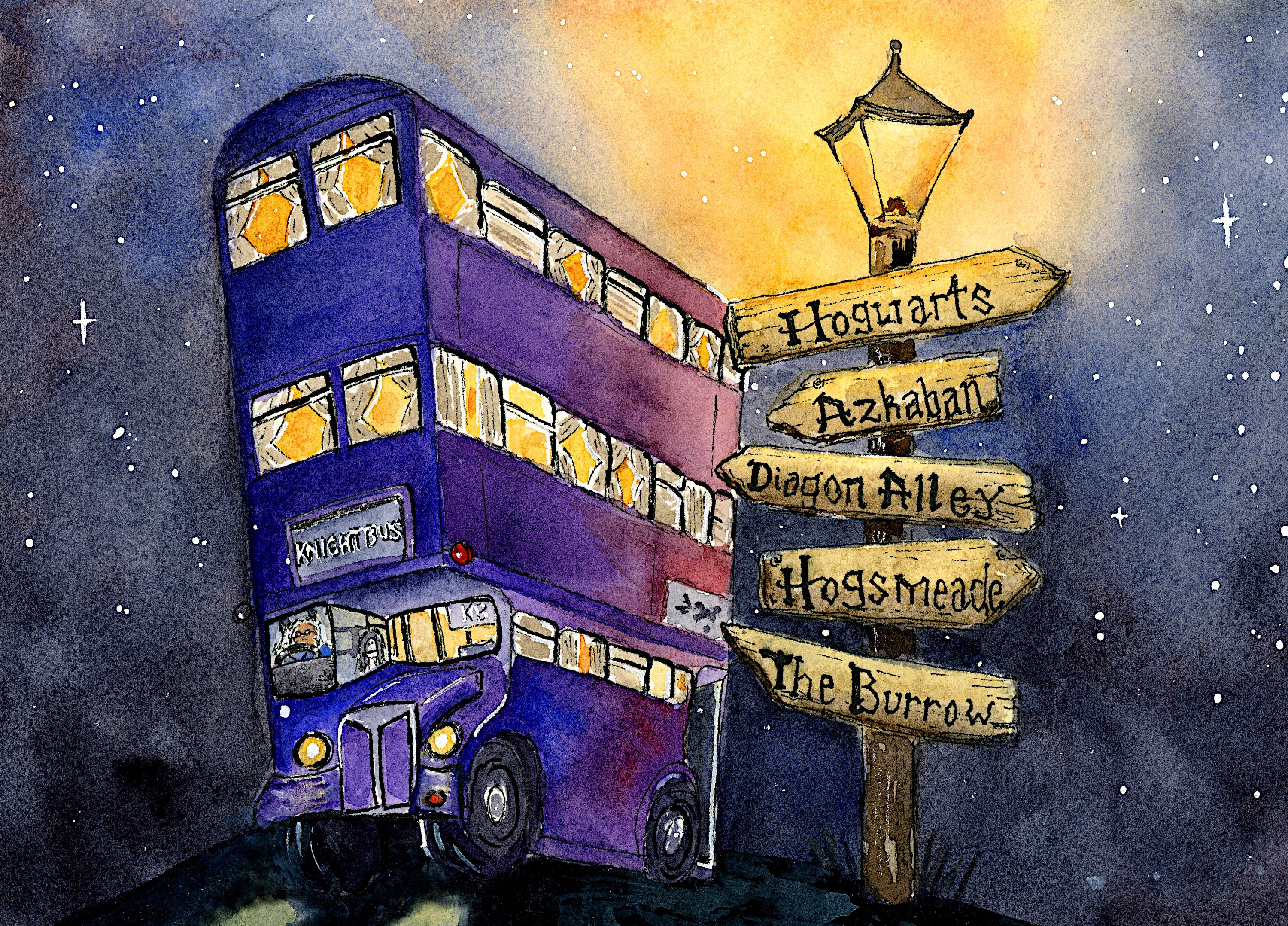 Wizard Knight Bus Pop Culture Watercolor Art Print Etsy