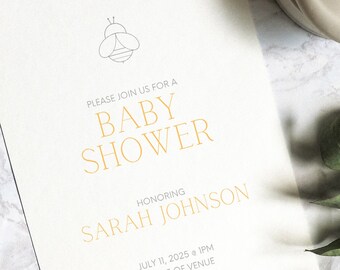 Mother to bee, gender neutral, baby shower invitation | Simple, minimalist, modern, typographic design