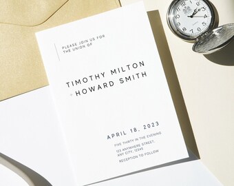 Modern wedding invitation template | Black and white monochromatic minimalist design | masculine perfect for gay weddings!