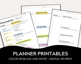 Digital planner, schedule, and to-do list organizer for self care, goals, and daily reflection. Simple and easy life hack