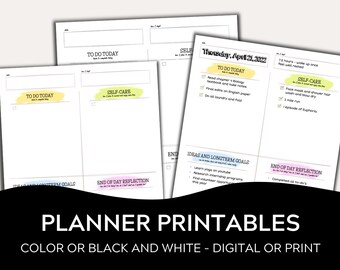 Undated digital planner pages with to-do list, organizer for self care, goals, and daily reflection. Simplify your life be that girl
