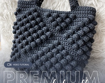 Crochet Tote Bag PATTERN - pdf with video tutorial & diagram - crochet bobble bag - small crochet bag | ENGLISH version