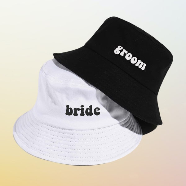 Bride Groom Bucket Hat Unisex Cap Customize Colors Choose Your Hat Color and Vinyl Color Print