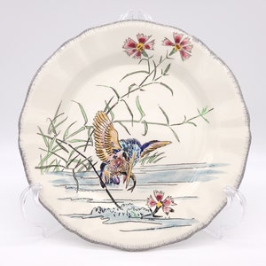 Gien Plate, Faiencerie De Gien, Gien Grands Oiseaux &quot;Le Martin Pecheur&quot; No.38, Kingfisher Bird, French Dinner Plate, Hand-painted, Fish,