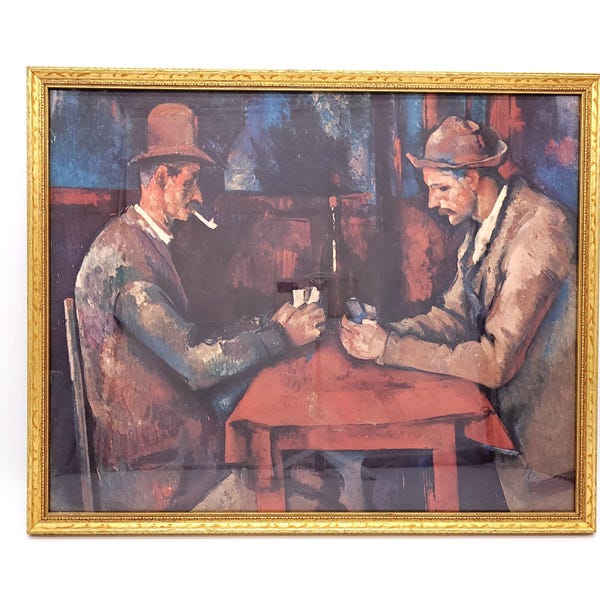 Vintage Framed Cezanne Print, The Card Players, Gold Frame