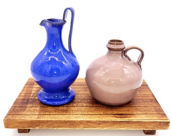 Jug Pottery Handmade by NCG Nell Cole Graves North Carolina Studio Pottery Mauve Glazed made in 1983, the other Blue, Glazed made in 1989.