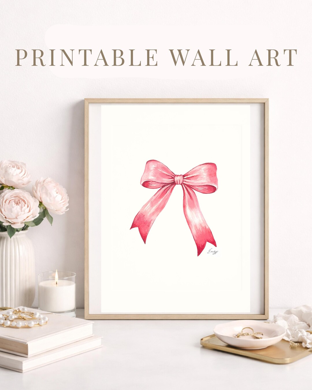 Pink Bow Wall Art Printable – Coquette Aesthetic Digital Download ...