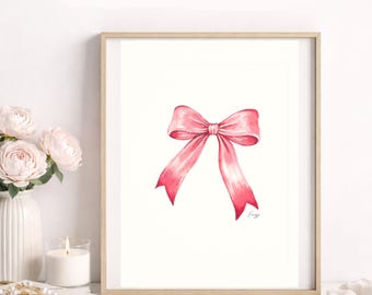 Pink Bow Wall Art Printable – Coquette Aesthetic Digital Download, Feminine Minimal Home Decor
