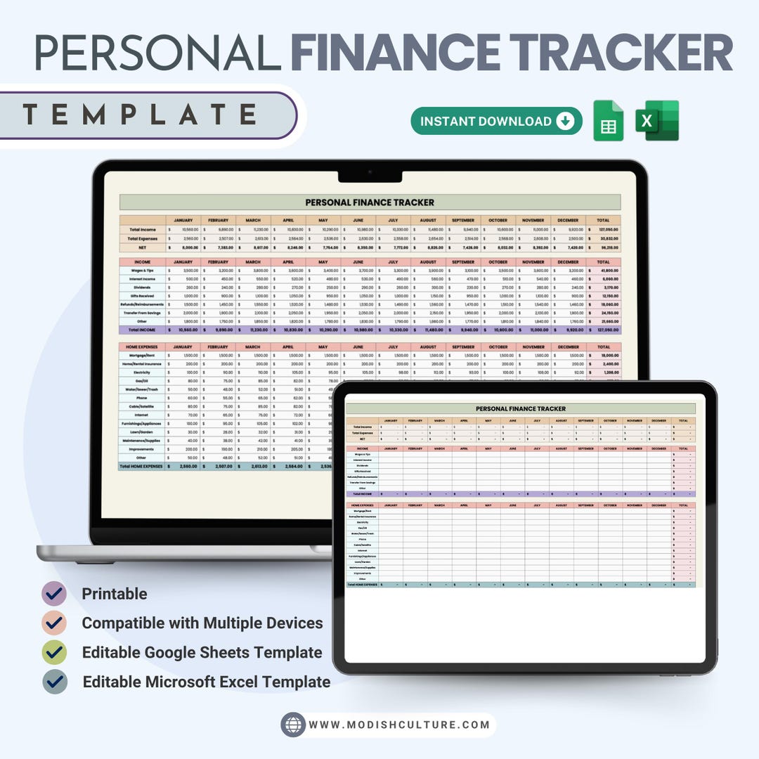 Personal Finance Tracker Template | Microsoft Excel Spreadsheet ...