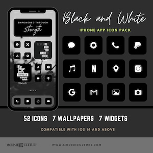 Tema de icono de aplicación de iPhone en blanco y negro / IOS14+