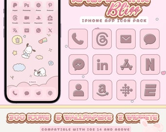 KAWAII Pink Bliss iPhone App Icon Theme |  IOS14+ | Cute, Pastel