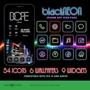 BLACK NEON iPhone App Icon Theme |  IOS14+