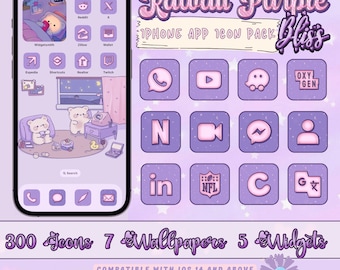 KAWAII Purple Bliss iPhone App Icon Theme |  IOS14+ | Cute, Pastel