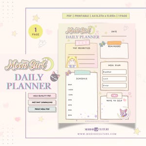 Planificador diario de Moon Girl / Kawaii / Anime / PDF IMPRIMIBLE / Planificador imprimible
