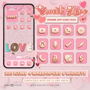 Sweet Love iPhone App Icon Theme |  IOS14+ | Kawaii | Valentine&#39;s Day | Romance | Pink App Icons