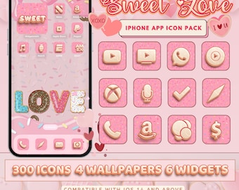 Sweet Love iPhone App Icon Theme |  IOS14+ | Kawaii | Valentine&#39;s Day | Romance | Pink App Icons
