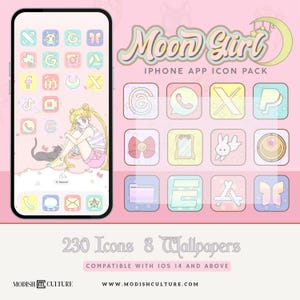 Moon Girl App Icon Pack | Kawaii | Anime |  iPhone App Icons | Android App Icons