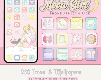 Moon Girl App Icon Pack | Kawaii | Anime |  iPhone App Icons | Android App Icons