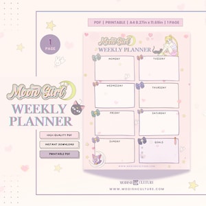 Planificador semanal de Moon Girl / Kawaii / Anime / PDF IMPRIMIBLE / Planificador imprimible