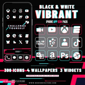 Black and White VIBRANT App Icon Theme | iPhone Icons | Android Icons