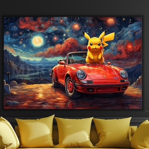 Pikachu Ready To Hang Canvas Pikachu Canvas Van Gogh Style Pikachu Poster Pikachu in Canvas Print Pikachu Wall Arts Gift
