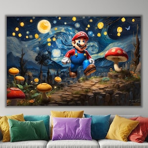 Super Mario Leinwand Sternenhimmel Ansicht Leinwand Super Mario Super Mario Bros Super Mario Geburtstag Super Mario Kunst Geschenke Wandkunst Geschenke für Kinder