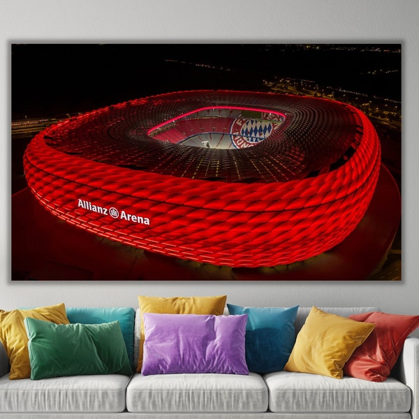 Allianz Arena Stadion Poster, Stadion Leinwand Allianz Arena Poster Fußball Druckkunst Fußballkunst Fan Geschenk Wandkunst Stadion - fertig zum Aufhängen