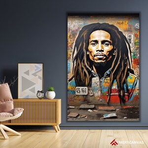 Toile d'art Banksy de Bob Marley, urbaines, affiches de Bob Marley, style Banksy, toile de Bob Marley Banksy Marley, art de rue, art de rue de Bob Marley, Marley
