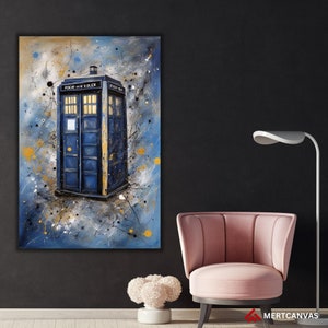 Doctor Who Tardis Box Jackson Pollock Style Doctor Who Wall Art Doctor Who Gifts Doctor Who Tardis Canvas Pollock  Style Print Canvas Blue