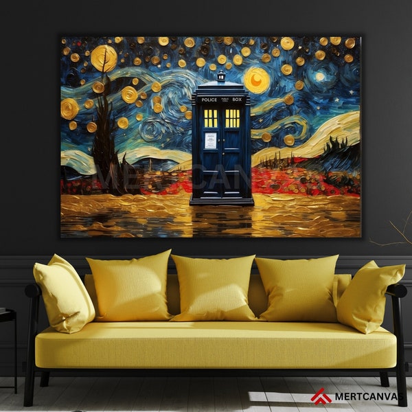 Canvas Doctor Who Tardis Box Vincent Van Gogh The Starry Night Style Doctor Who Wall Art Doctor Who Gifts Doctor Who Tardis Tardis Canvas