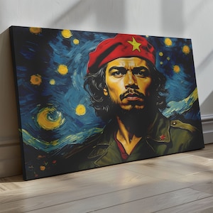 Che Guevara Iconic Canvas Print Che Guevara Portrait Art Canvas Vincent Van Gogh The Starry Night Style Che Guevara Poster Ready To Hang