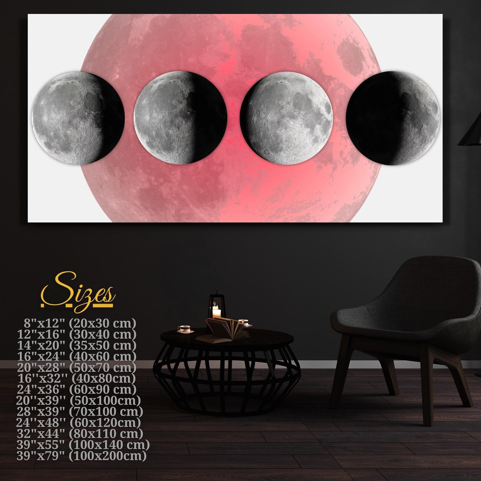 Moon Phases Canvas Lunar Eclipse Wall Art Moon Poster Moon Etsy